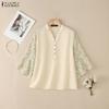 ZANZEA Women Casual V-Neck Print Splice Loose 3/4 Sleeve Blouse