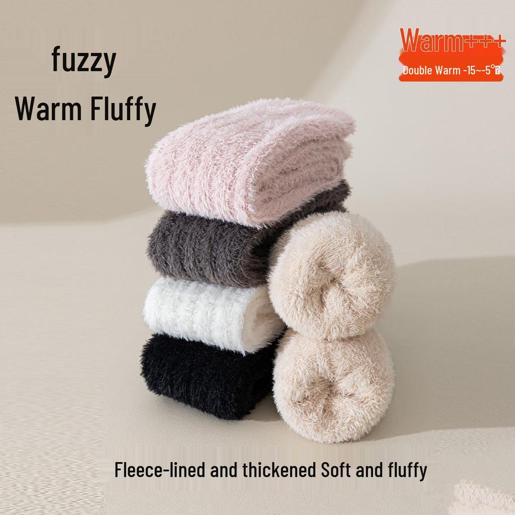 Women's Coral Fleece Calf Socks: Thick, Velvet, Non-Shedding, Warm Sleep Socks for Autumn & Winter.