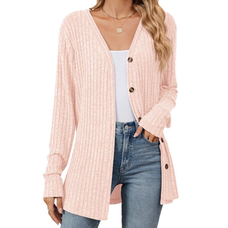 Damen Bluse Herbst Langarm Button Up Cardigan Strick Gebürstet Tops