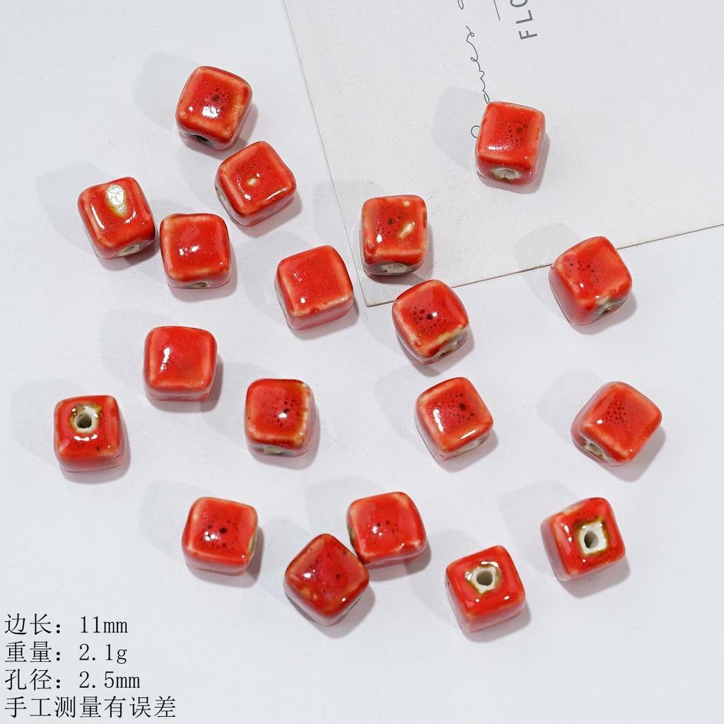 Ceramic Loose Beads Chinese Red Beads Handmade DIY Necklace Loose Beads Accessories