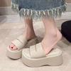 Foreign style thick-soled short man height-increasing one-word slippers women's summer out 2025 new fashionable retro open-toed cool slippers