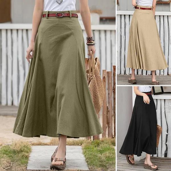 2023 Spring/Autumn High Waist Irregular Hem Midi Skirt - Solid Color, Loose Fit