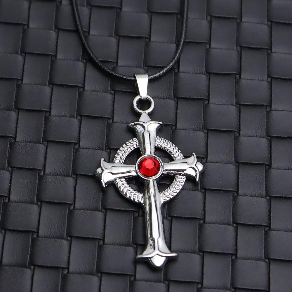 Turquoise European-Style Cross Pendant Necklace - Trendy Punk Fashion Sweater Chain Ornament