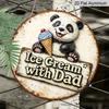2D Flat, 1pc Round Aluminum Hanging Sign - "Ice Cream with Dad" Cute Panda Vintage Metal Wall Art, Retro Summer Sweet Design, Perfect for Father's