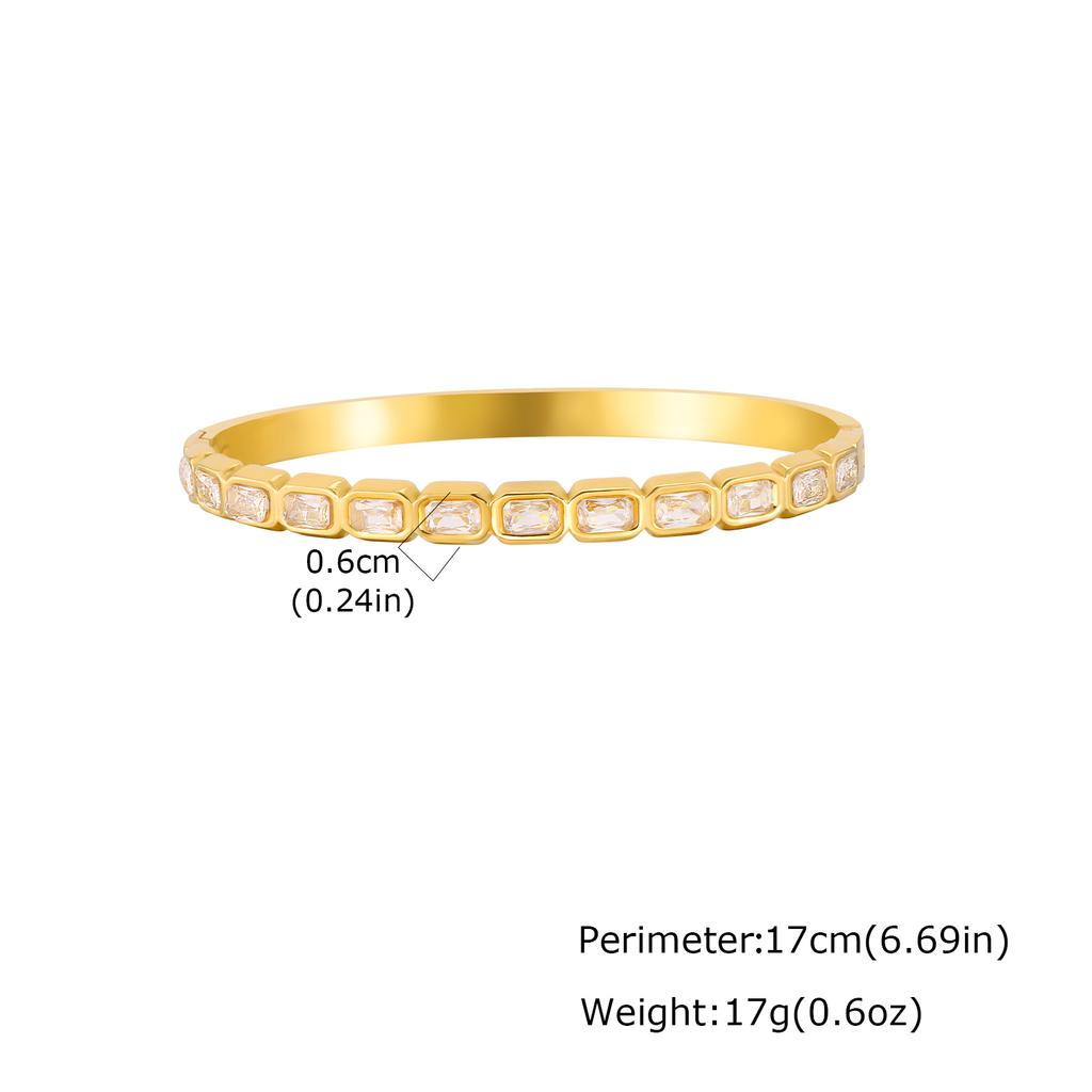 Zircon Stainless Steel Bangle Bracelet for Women, Elegant Stack Hand Wrist Sparkling Crystal Inlay, Non Tarnish Jewelry