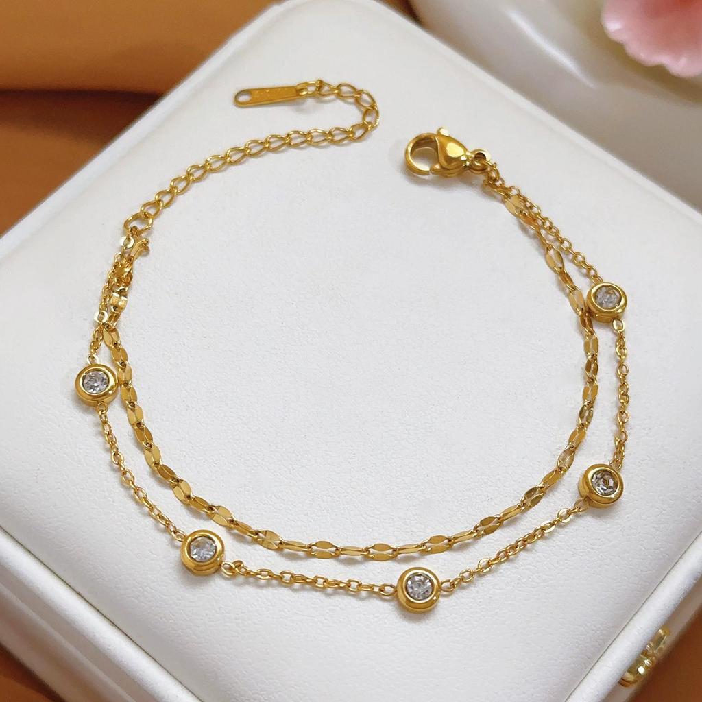 Tide Double-Layer Heart Anklet: 18K Gold-Plated Titanium Steel, Non-fading Fashion Light Luxury for Women