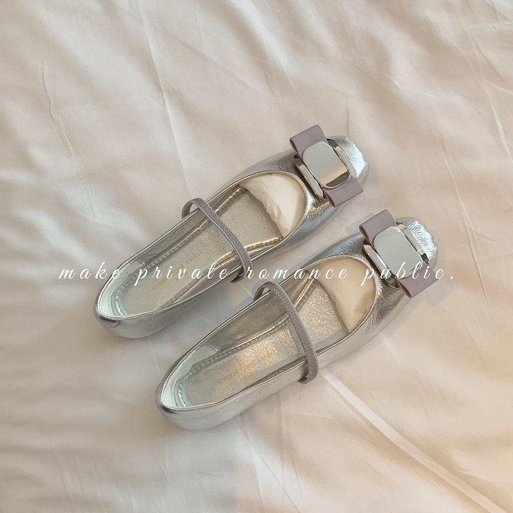 Spot second hair! Fashion versatile new square head bow thick heel Mary Jane single shoes women's flat ballet shoes spring