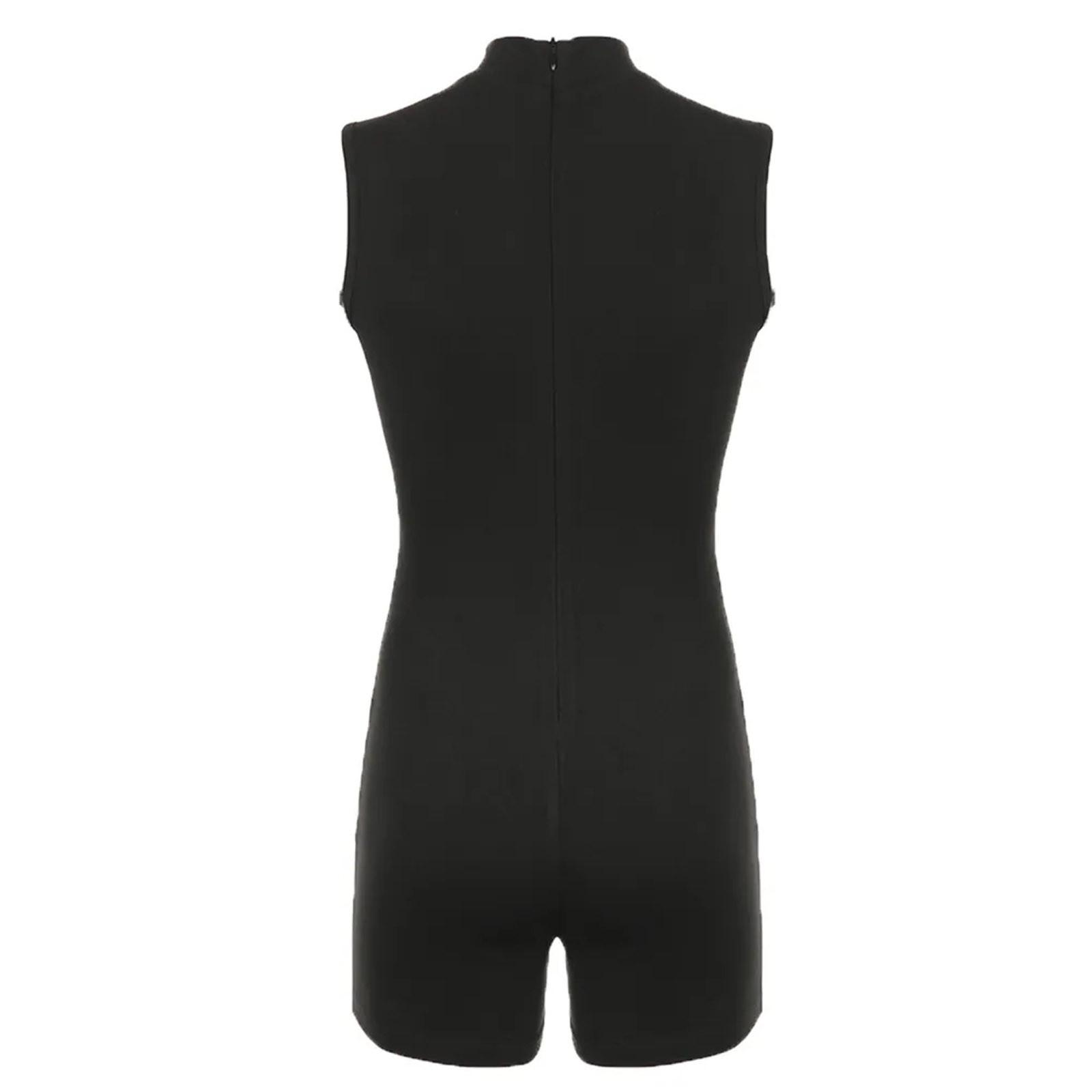 Модный женский повседневный однотонный комбинезон без рукавов XL чёрный — фото 5