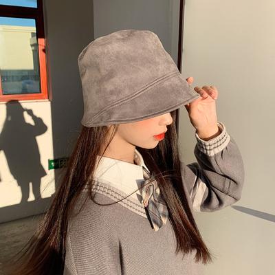 Hut für Damen im Herbst und Winter Wildleder Fischerhut Einfarbig Leichte Krempe Bucket Hat Herren Trendiger Outdoor Vielseitiger Topfhut Lässig Vielseitig