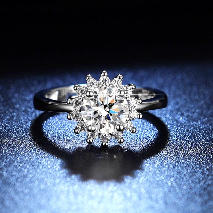 Moissanit Sonnenblumen Diamantring - Ein Karat, Damen Live-Stream Kollektion