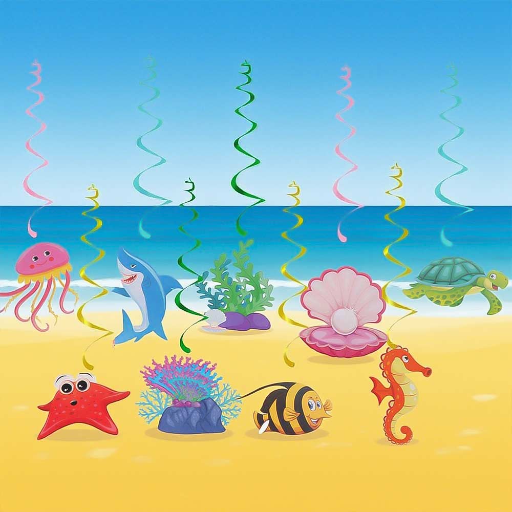 Colorful Hawaiian Spiral Ornaments Fish Octopus Summer Theme Pendant  Nautical Party