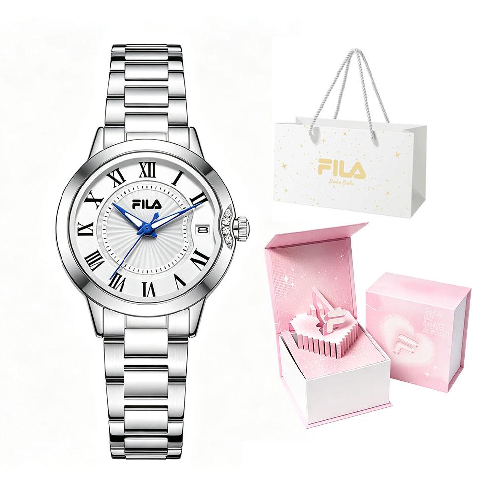 FILA Eternal Heart Series Watch Quartz Movement Steel Strap Silver Dial Retro Roman Numerals Minimalist Fashion Watch Waterproof FLL38-6646