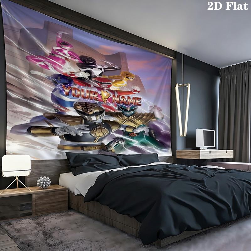 Power Rangers Adventure Custom Name Wall Tapestry Aesthetic Wall Hanging Printed Fabric Blanket Decorative Tapestries for Bedroom Living Room Home Dec