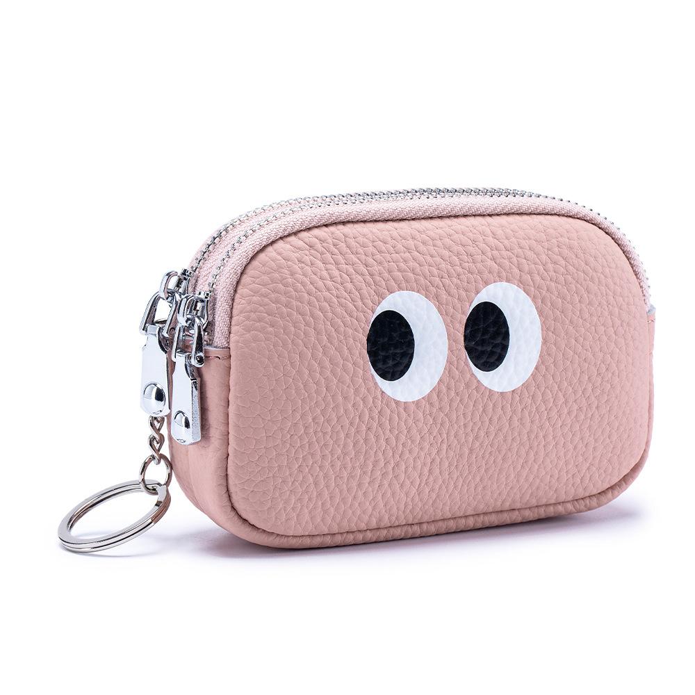 New Cartoon Cute Double-pull Change Bag Mini Coin Bag Niche Design First-layer Cowhide Storage Bag Female