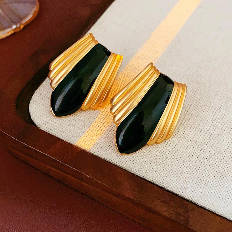 Women French Vintage Drop Oil Geometric Necklace Irregular Earring Jewelry Accessories