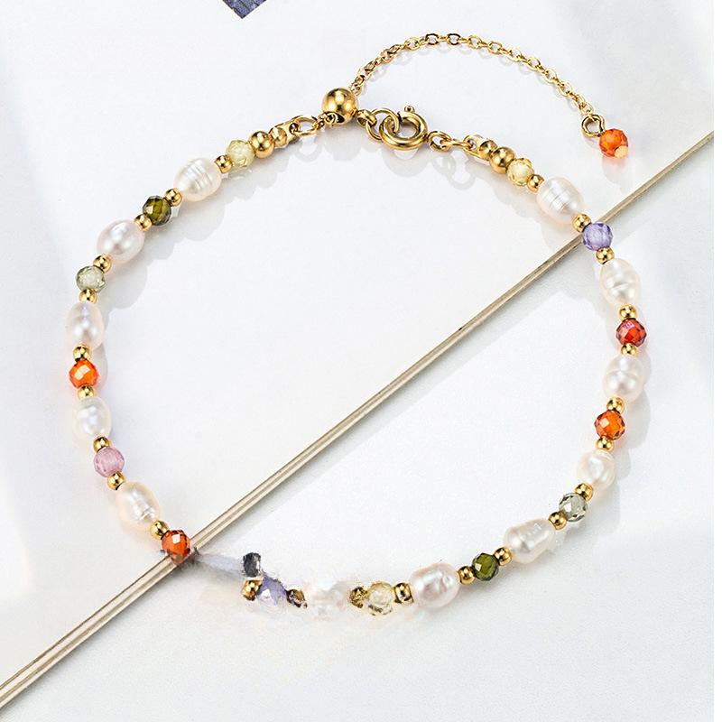 Light Luxury Natural Freshwater Pearl Gravel Crystal Bracelet Titanium Steel Vacuum Plating Niche Chain Women