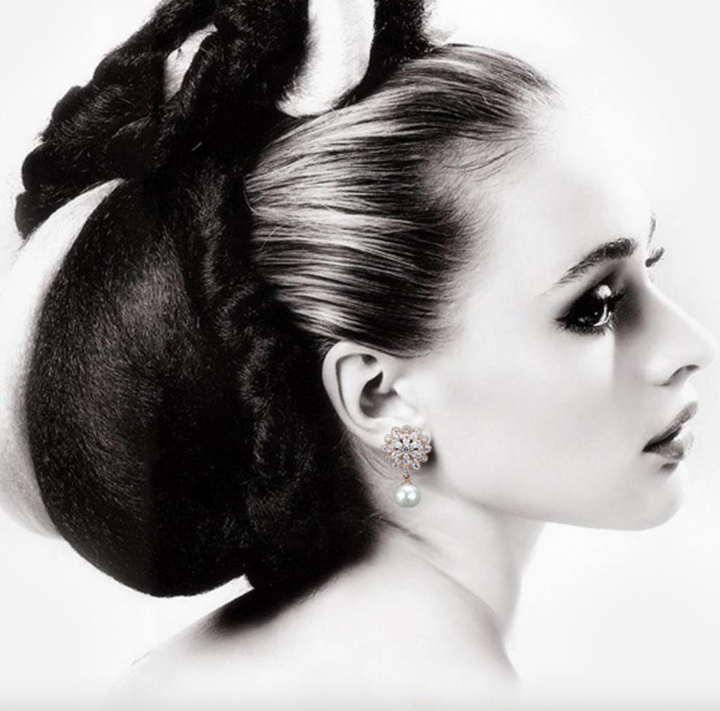 Ladies Cubic Zirconia Pearl Earrings Accessories for and Events [J's Select] Weddings, Bridal, Parties,