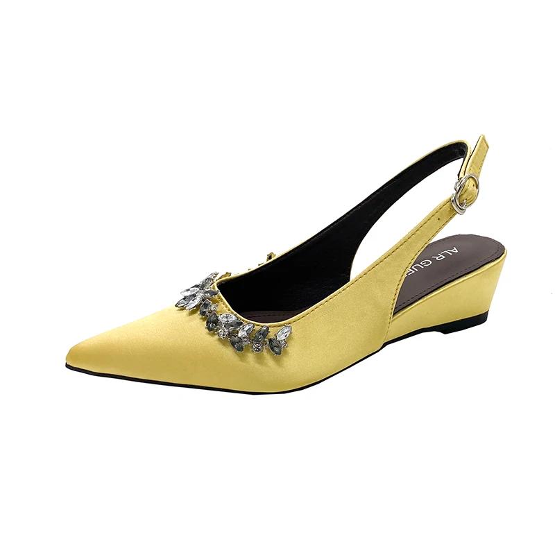 Crystal Women Mid Heels Sandals Wedges Pointed Toe Elegant Summer Woman Shoes 2025 Pumps Sandalias De Mujer