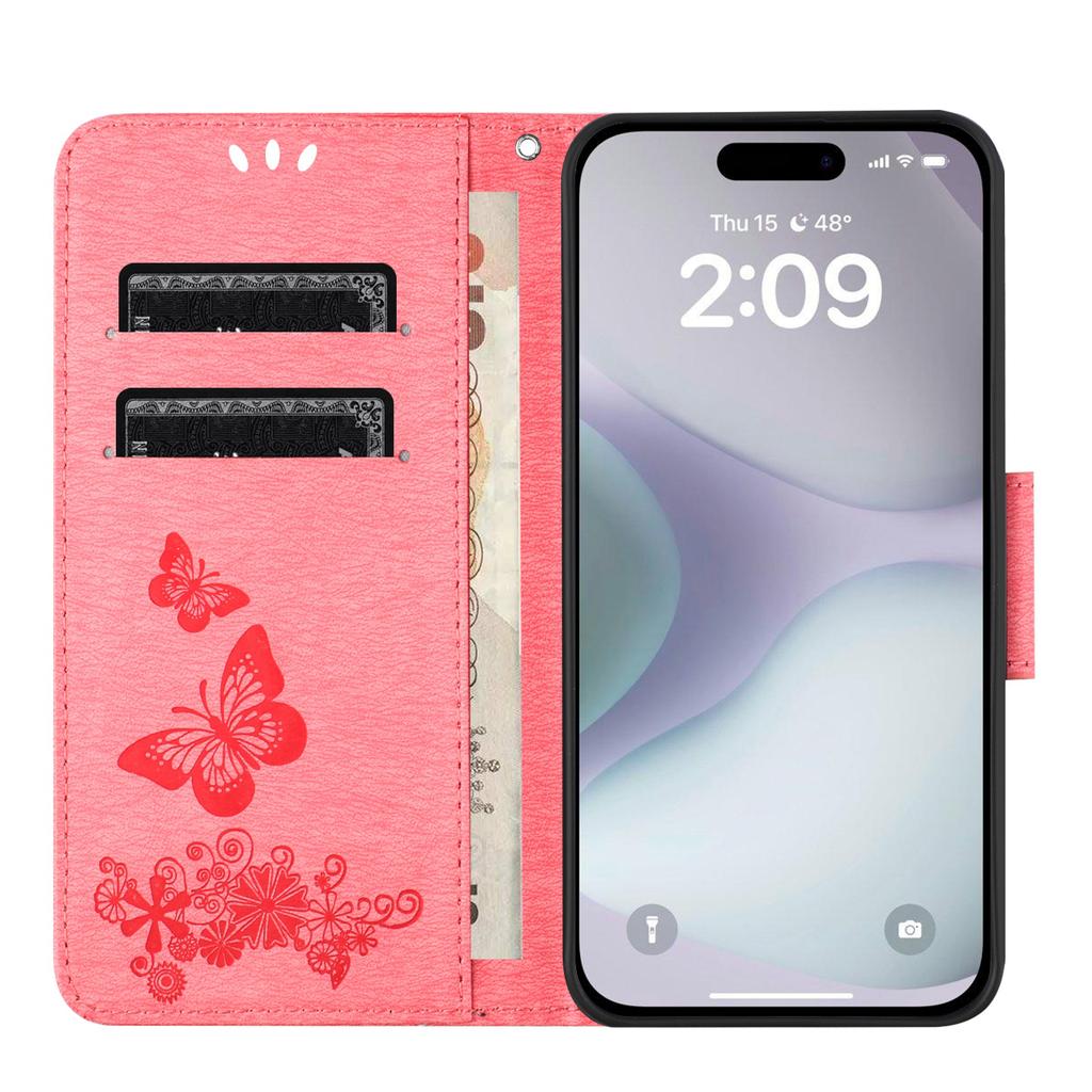 For iPhone 16 Case Butterflies Flower Leather Wallet Flip Phone Cover