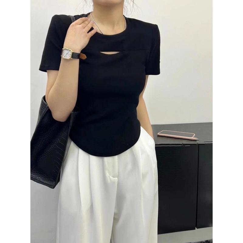 2026 Women's Slim Fit Short Sleeve Hollow Out Casual T-shirt
