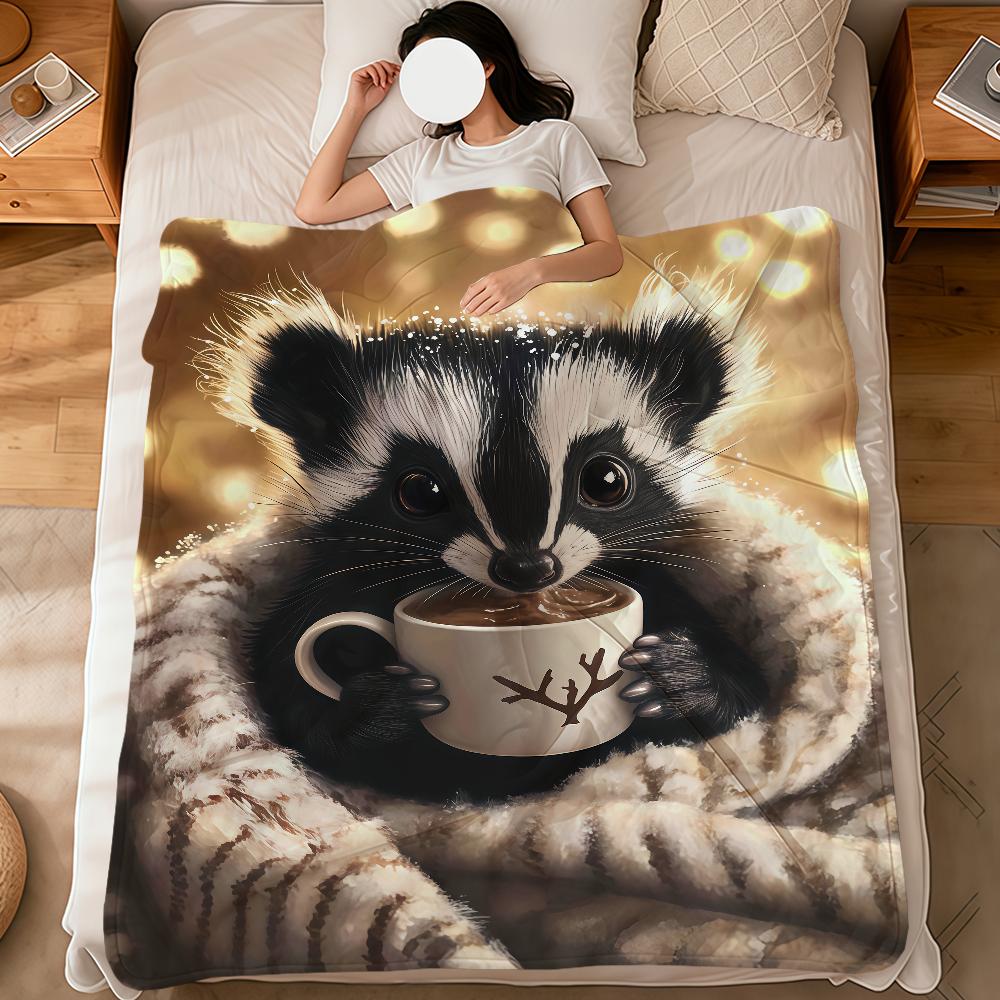 Cartoon black white cubs Mephitis Flannel soft warm plush blanket for sofa living room pet hogar bed gift home Car portable