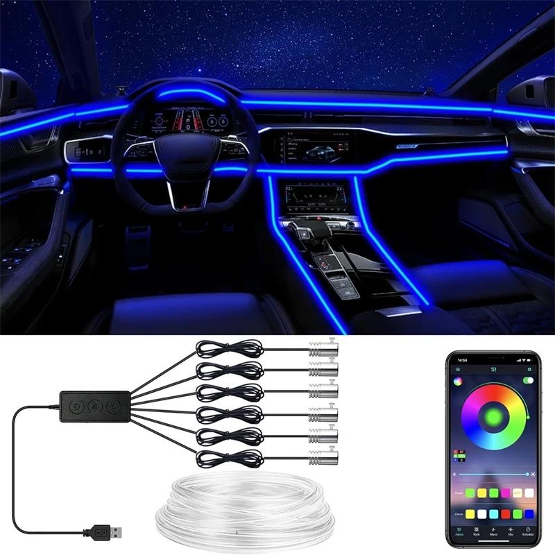 Flexible EL-Drahtlichter mit App-Steuerung Ambiente-Atmosphäre Streifenlicht Dekorative Lampen 12V Auto Innenraum Neon RGB LED-Streifen
