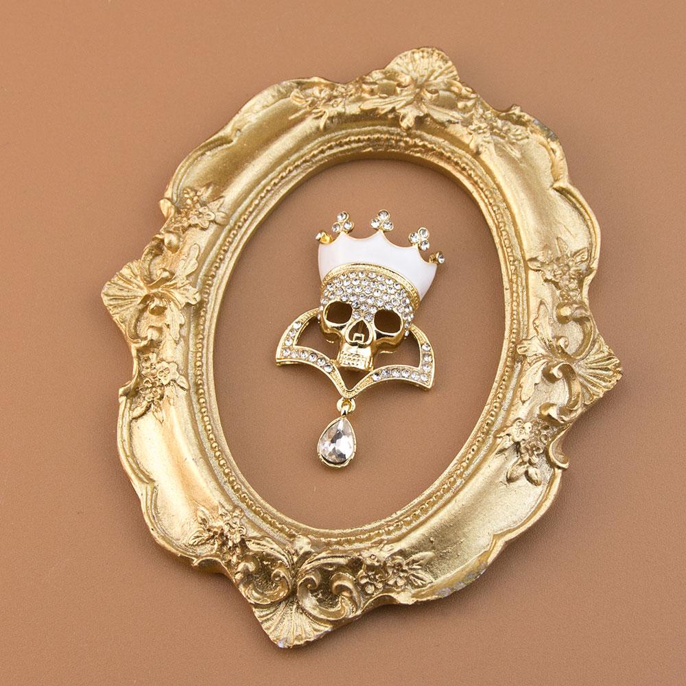 Fashion Women Skull Brooch Gold Color Rhinestone Halloween Jewelry Water Droplet Pendant Hiptop Rock Punk Hell Badge