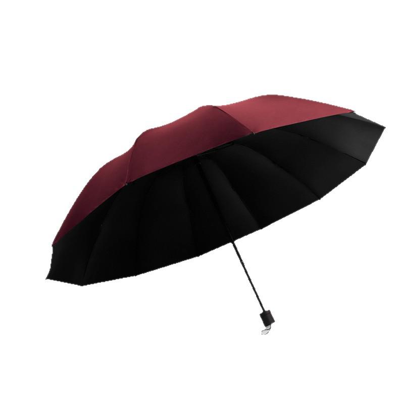 Extra Großer Verstärkter Sturmfester Faltbarer Regenschirm für Sonne und Regen - Schwarzkleber 3-Personen Studentenmodell