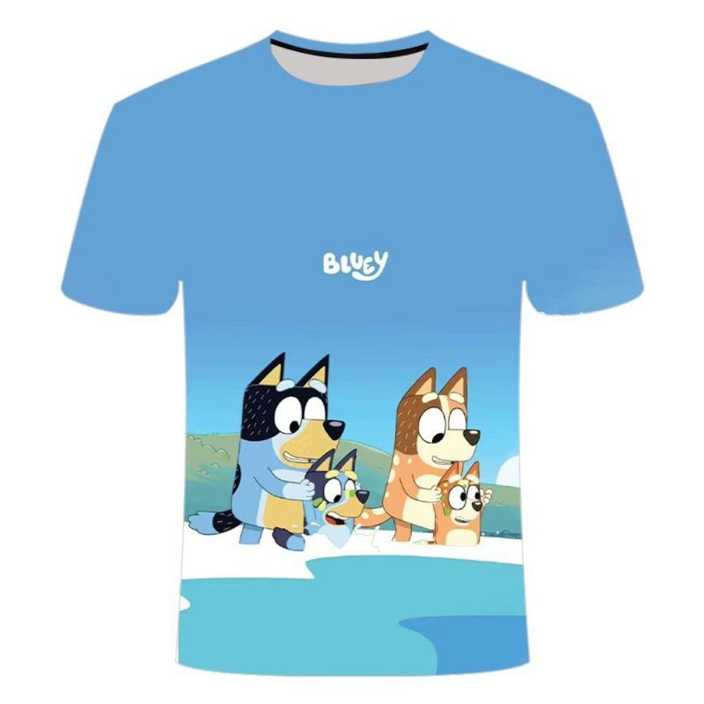 Kids 2026 Bluey Cartoon 3D T-Shirt Summer Cool Quick-Dry Short Sleeve Anime Print Casual Tee for Boys and Girls Daily