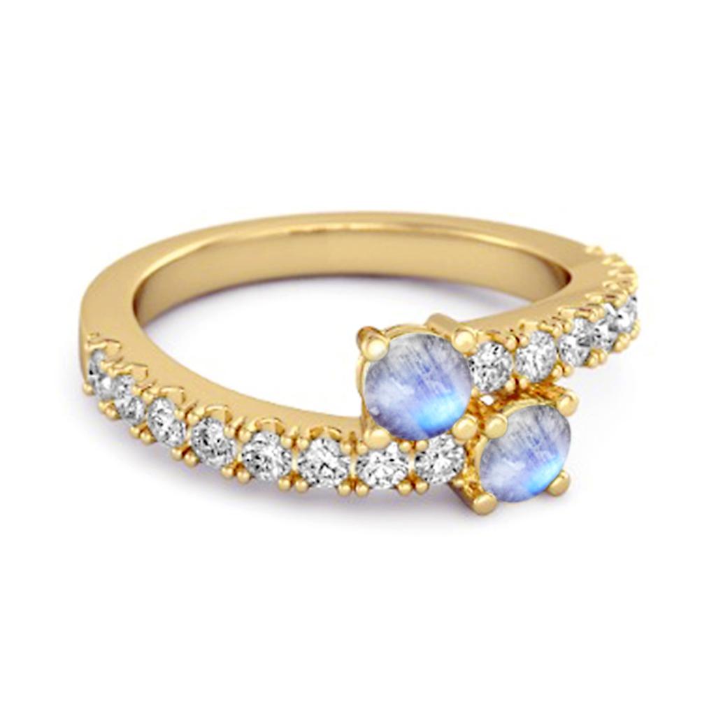 Moonstone Twin Stone with Accents Bypass Ring - 925 Sterling Silver Gold Vermeil