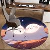 1pc Anime Design Round Carpet Cute Ghost Couple with Starry Sky Print, Office Chair Mat, Home Decor, Gift