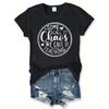 Womens Graphic Tee 100 Polyester Knit Crew Neck Short Sleeve Alphabet Print Applique Detail Regular Length Casual Spring Summer Top