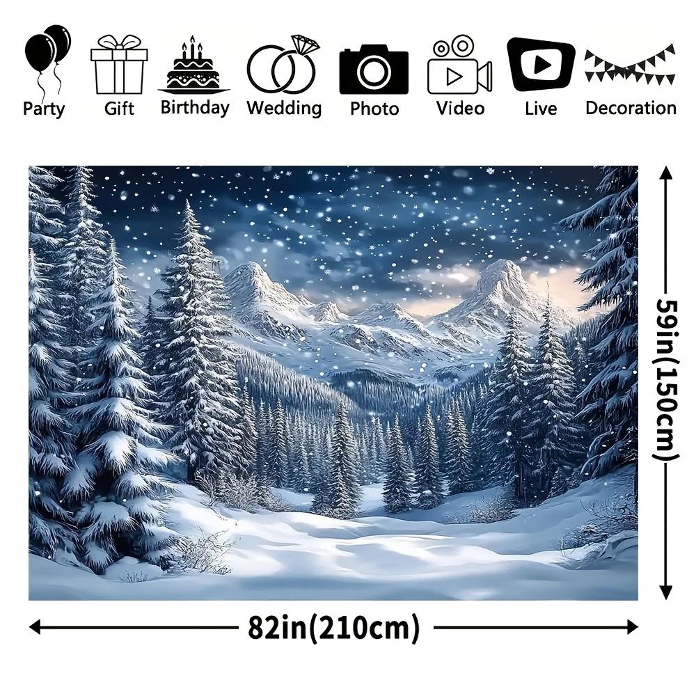 Christmas Mountain Scenery Photography Backdrop, Made of Durable Polyester Material, Suitable for Holiday Parties and eventsZL