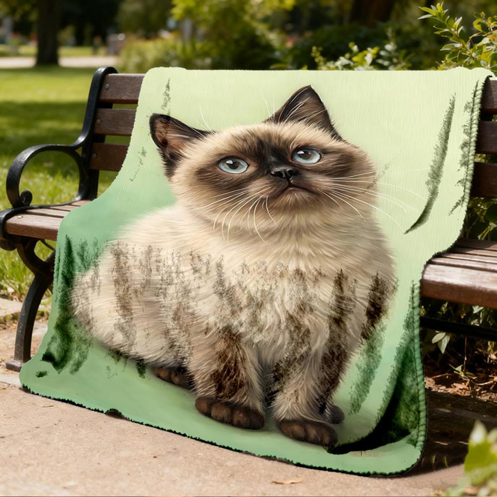 1pc Siamese Cat Outdoor Flannel Blanket , Machine Washable Perfect Gift for Birthday , Holiday Travel Accessory , Durable Material