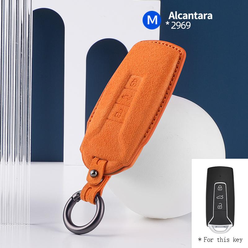 Interior Mouldings High-quality Car key protection shell suede for For VW Volkswagen Touareg 3 Button 2018 - 2021 auto key case