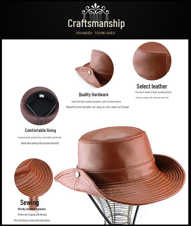 Men's Genuine Leather Western Cowboy Hat: Retro Sunshade for Outdoors, Mountaineering, and Seaside Dual-Use