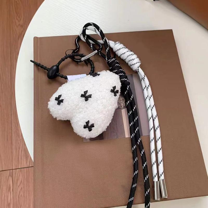 Fashion Love Heart Shaped Plush Keychain Handmade Lamb Wool Braided Rope Chain Retro Pendant Jewelry Accessory