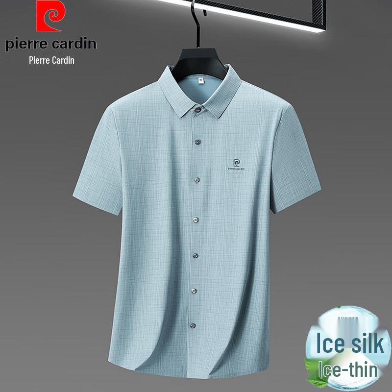 Pierre Cardin Men s Ice Silk Plaid Short-Sleeve Shirt 4XL