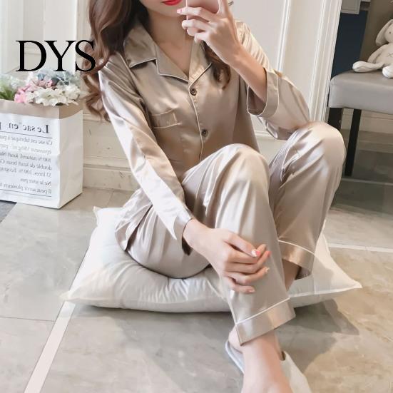 Female Nighty 2 Pcs/Set Pajamas Suit Imitation Silk Single-breasted Cardigan Oversized Turn-down Collar for Home