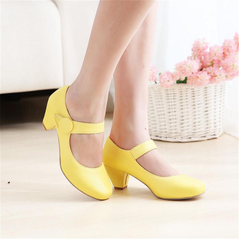 Gelbe Damen Blockabsatz Mary Janes Schuhe Mode Bequeme Pumps Riemen Beige Rosa Party Hochzeitsschuhe Damen Lässig 38 gelb