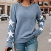 Europe, America Autumn and Winter Women's Knitted Sweater Fashion Solid Color Five-pointed Star Jacquard Crew Neck Pullover Women