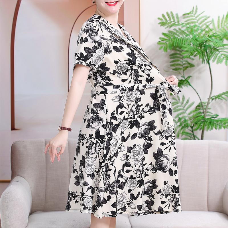 Nadměrná velikost 3XL-7XL Elegantní šaty pro ženy Oversize Ležérní Krátký rukáv Volné Vintage dlouhé šaty s rukávy Letní oblečení