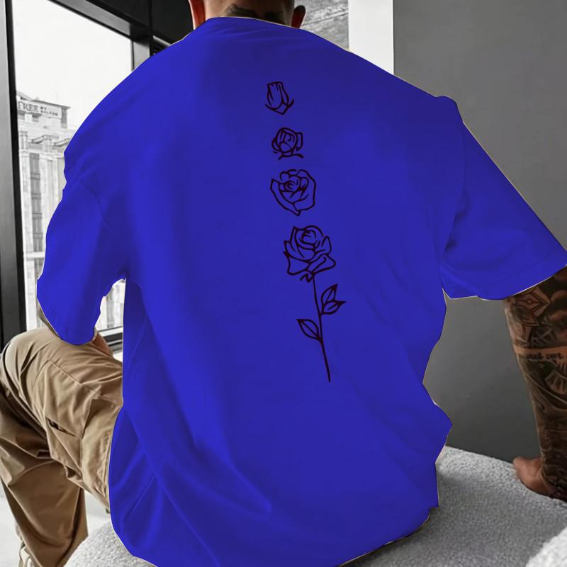 Unisexs Fashion Tshirt Loose Fit Trendy Harajuku Style 100 Cotton Printed Rose Pattern Tshirt