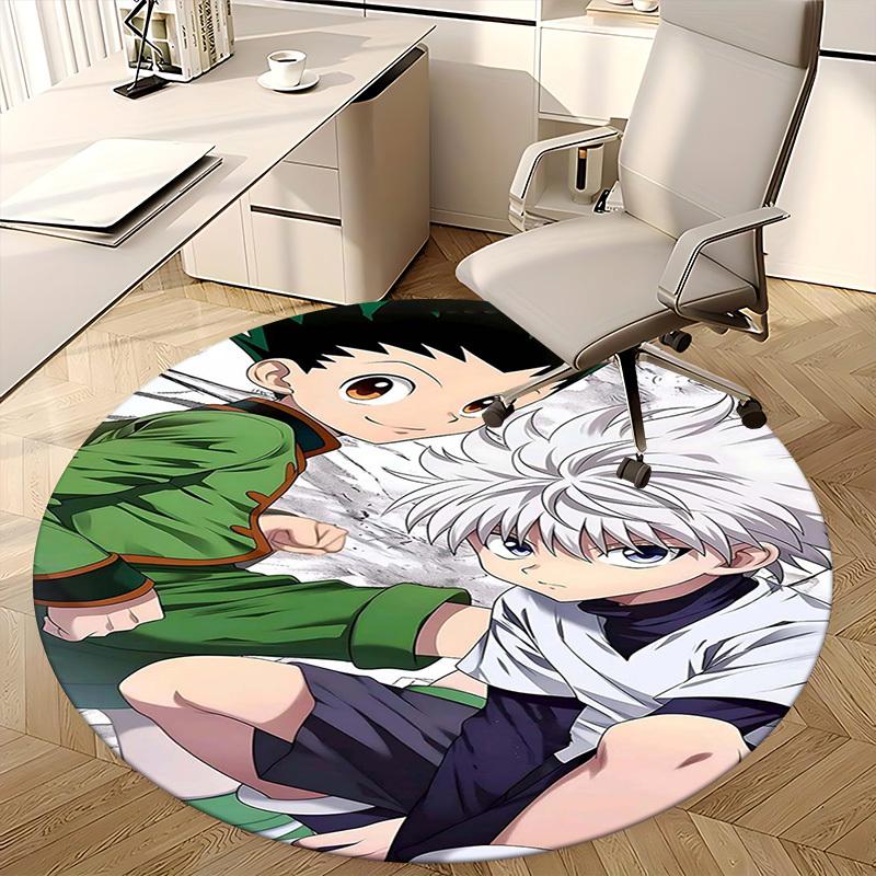 1ks Kulatý koberec Hunter x Hunter Killua & Gon - Designový podložka pod židli s motivem anime kreslených postaviček, Protiskluzový koberec do kanceláře, Domácí dekorace, Obývací pokoj