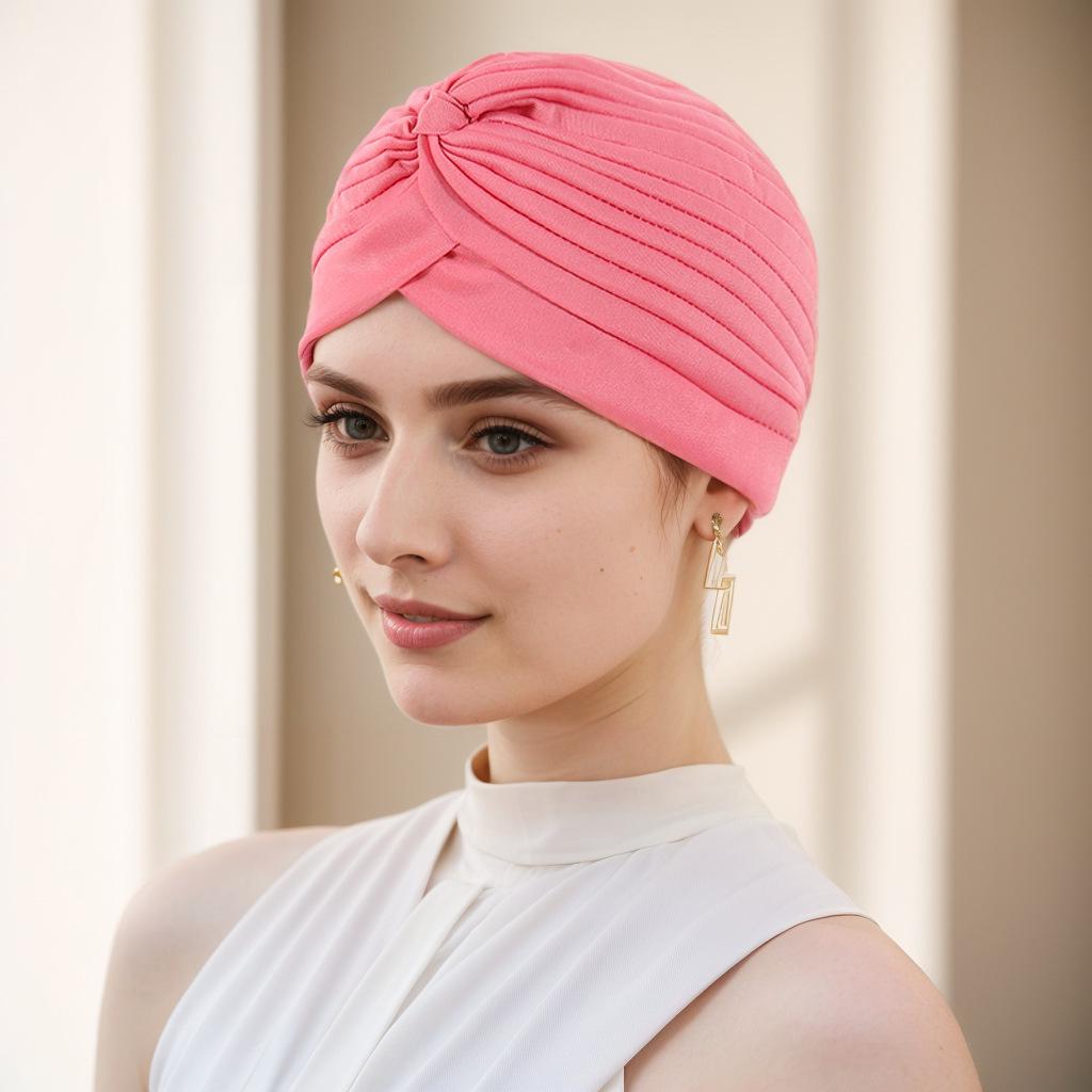 European & American Pleated Hijab and Watermelon Turban