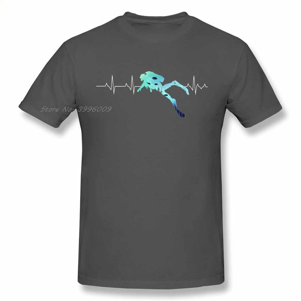 Scuba Diving Heart Beat T Shirt Oversized Cotton Crewneck Short Sleeve Men Dive Tshirt