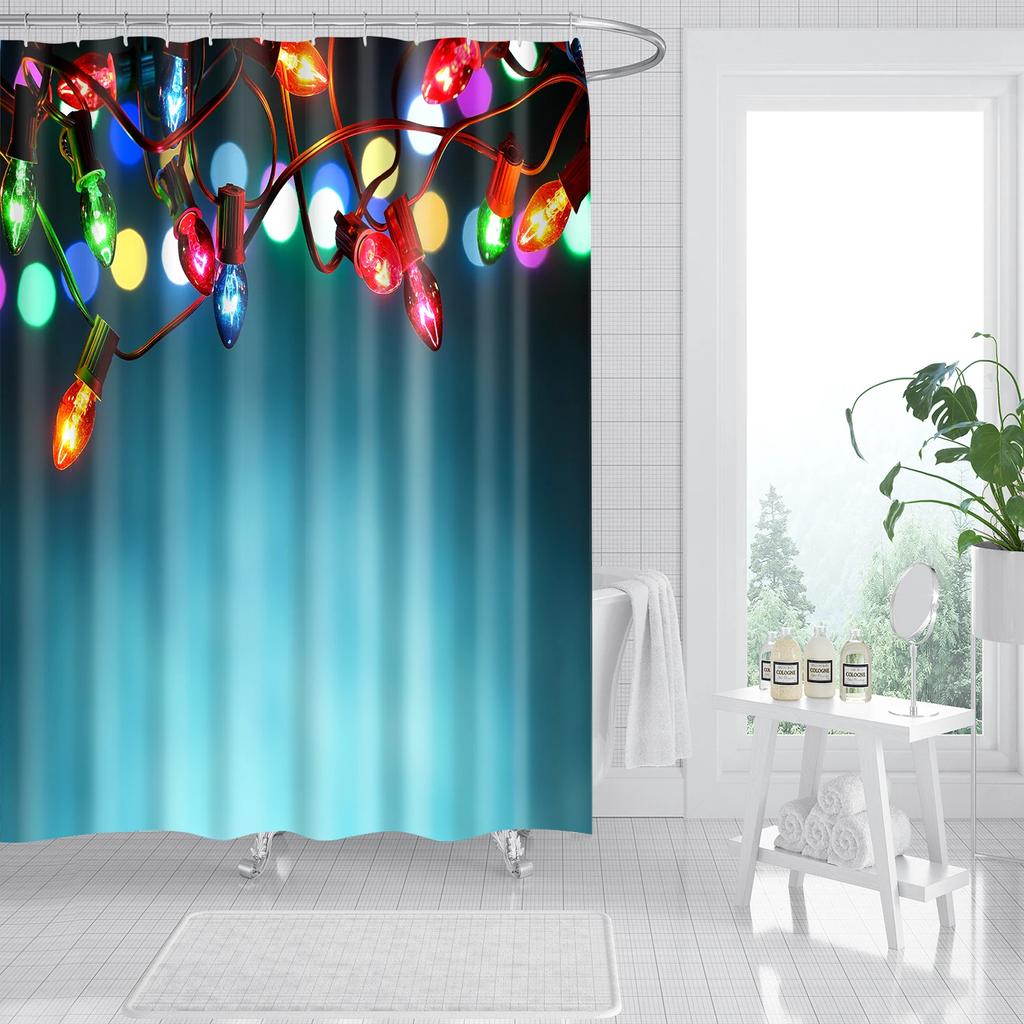 Merry Christmas Shower Curtains New Year Santa Bathroom Decor Bath Curtain Cartoon Snowman Elk Bath Bathroom Curtains