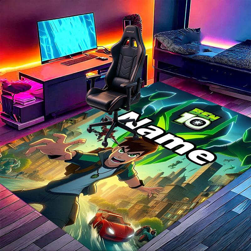 Custom Name Personalized Ben 10 Cartoon Print Carpet, Versatile Home Decor Rug, for Playroom, Apartment, Balcony, Entryway, Hallway Gift