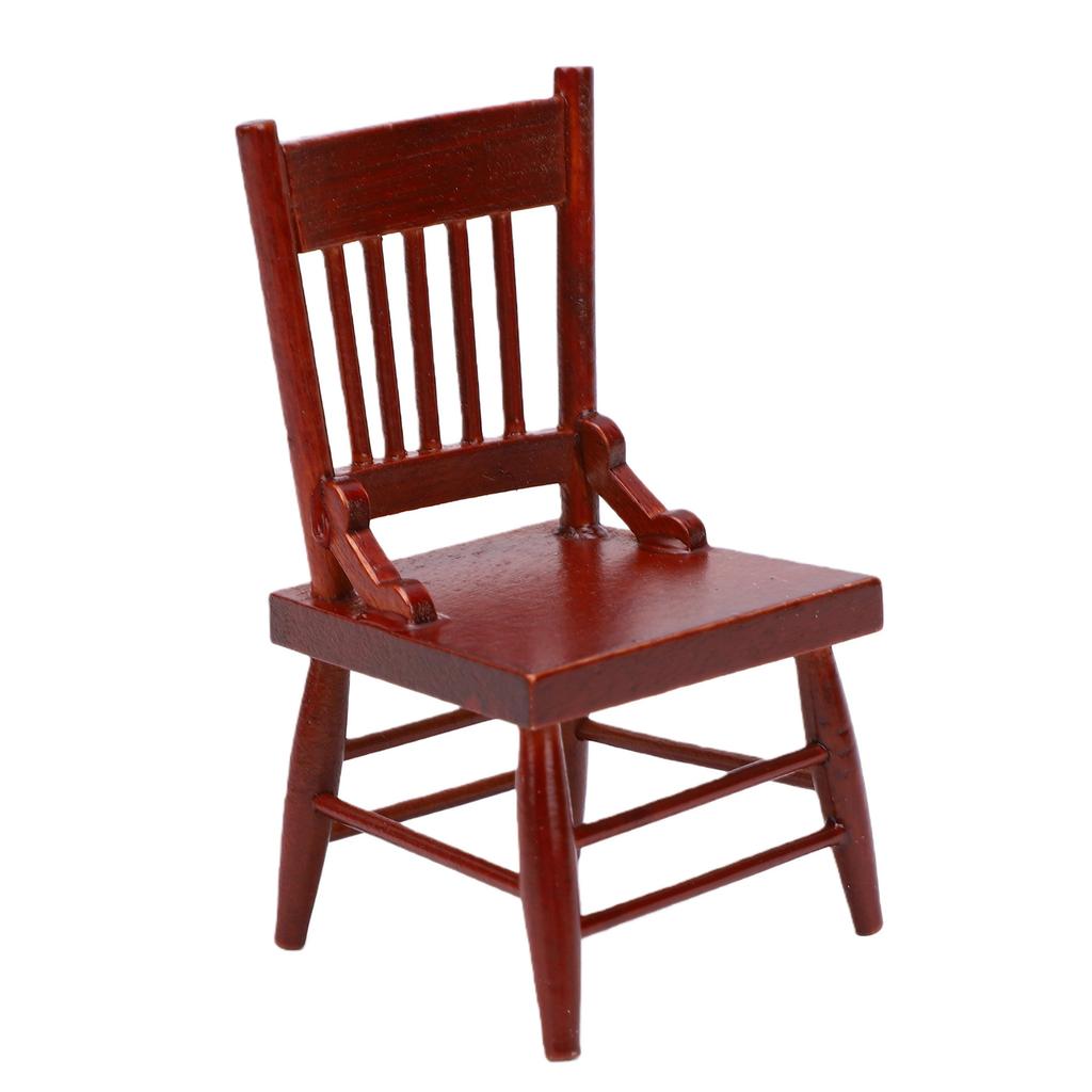 1:12 Scale Dollhouse Chair Miniature Furniture Decorative Wooden Chair for Dollhouse Model Display Chestnut Color