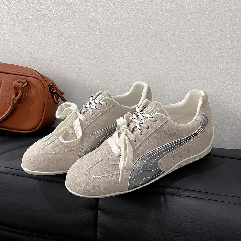 

Cowhide version~ miu home retro racing sports shoes women s Forrest Gump shoes inner height increase platform casual moral training shoes board shoes 35 бежевый